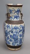 A large 19th century Chinese crackle glaze blue and white 'dragon' vase height 47cm