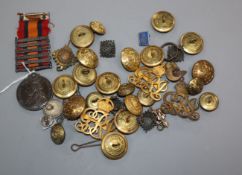 Queen's South Africa medal, a quantity of Indian Army brass buttons, etc., the medal with South