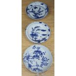 Three Chinese blue and white dishes, Transitional period, c.1640