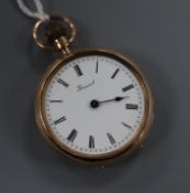 A ladys' 9ct gold open face fob watch, Lancashire watch company