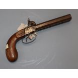 A rare left handed double barrelled percussion cap side-by-side pistol