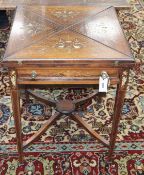 An Edwardian inlaid rosewood envelope folding card table W.54cm