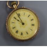 An engraved 18k fob watch with Roman dial.