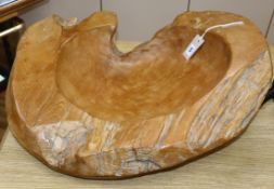 A large carved elm bowl length 63cm