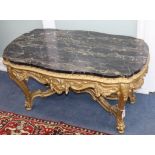 A giltwood marble top Continental low table W.104cm