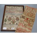 A Victorian needlework sampler, dated 1848 and one other