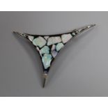 A stylish sterling and opal fragment set free form brooch, 71mm.