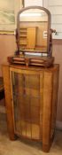 A Deco style walnut display cabinet and a Victorian toilet mirror W.61cm
