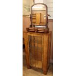 A Deco style walnut display cabinet and a Victorian toilet mirror W.61cm