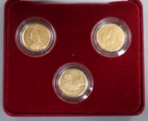 A Victoria portrait collection three gold sovereign set, 1881, 1891 and 1894 VF or better, cased