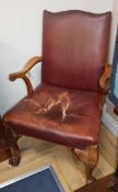 A pair of Chippendale revival Gainsborough armchairs