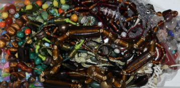 A quantity of assorted costume jewellery etc. including malachite necklace and tiger's eye quartz