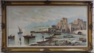 Italian School, oil on canvas, Neapolitan coastal scene, 50 x 100cm