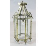 A Victorian brass hexagonal hall lantern, height 31in. diameter 15.5in.