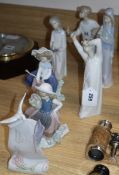 Six Lladro figurines of children and a Lladro Society plaque