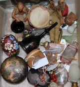 A collection of Oriental glass snuff bottles, boxes, figures etc
