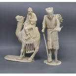 A Japanese sectional ivory camel group and a figure of a woodsman, early 20th century tallest 19cm