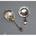 A George III silver Old English thread pattern caddy spoon and a late Victorian caddy spoon with
