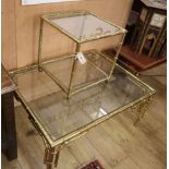 Two faux bamboo cast brass glass top coffee tables larger W.100cm