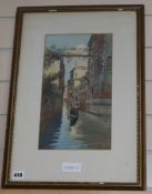 Italian School, watercolour, Venetian canal scene, indistinctly signed, 34 x 20cm