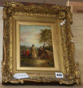 After George Morland, oil on canvas, Gypsy encampment, bears signature, 19 x 15cm