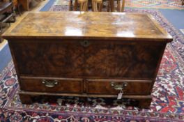 An early 18th century banded burr walnut mule chest W.117cm