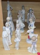 A collection of sixteen mixed Lladro style and Nao style figurines