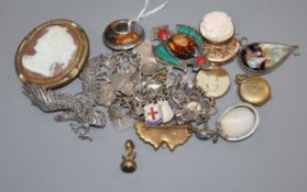 Mixed jewellery including two white metal and Scottish hardstone brooches, a micro mosaic brooch,