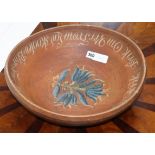 A 19th century Scandinavian painted turned wood wedding bowl dated 1810 diameter 37cm