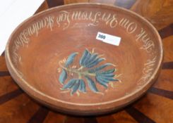 A 19th century Scandinavian painted turned wood wedding bowl dated 1810 diameter 37cm