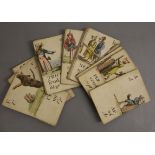 A collection of 36 19th century hand coloured alphabet cards, lacking cards for G, J and .... , some