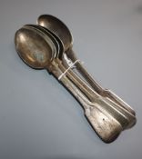 A set of six late Victorian silver fiddle pattern table spoons, John Round & Son, Sheffield, 1898,