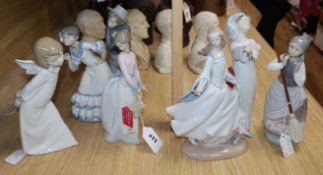 A Lladro figure group of Spanish dancers, Cinderella, Girl with broom, Basket of Love, Curious Angel