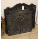 Two cast iron fire backs larger 67cm high