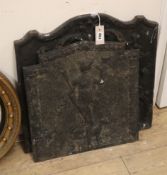 Two cast iron fire backs larger 67cm high