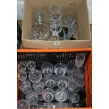 A quantity of mixed cut glass decanters, Mary Gregory etc