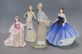 A Royal Doulton figure 'Abigail', a Wedgwood figure of Anne Boleyn and two others