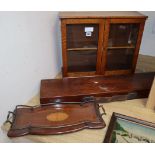 A Victorian shotgun case and a small tray and a cabinet with no pots case length 79cm