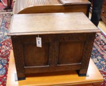 A small 17th century style oak coffer W.60cm