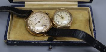 A 9ct gold-cased ladys' Omega wristwatch and another 9ct gold-cased watch