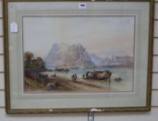 Edwin St John (1878-1961) watercolour, View along The Rhine, 42 x 61cm