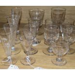 A collection of twelve various 18th century and later glasses