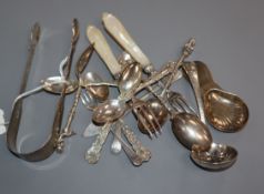 Fifteen pieces of sundry George III, Victorian and later cutlery, including a pair of George III