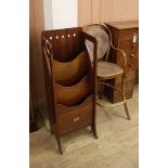 An Edwardian inlaid mahogany paper stand and a caned bentwood child's high chair Stand H.98cm
