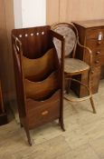 An Edwardian inlaid mahogany paper stand and a caned bentwood child's high chair Stand H.98cm