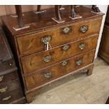 An 18th century and later walnut three drawer chest (formerly the base of a tallboy) W.100cm