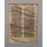 A 14th century Breviary single leaf manuscript, Use of Cologne, on vellum, 31 lines of text in two
