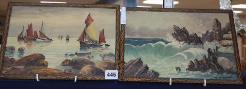 Yves Blossier, pair of oils on panel, Coastal landscapes, signed, 18 x 27cm