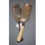 A Victorian silver King's pattern fish slice, London, 1846 and a silver and ivory crumb scoop.