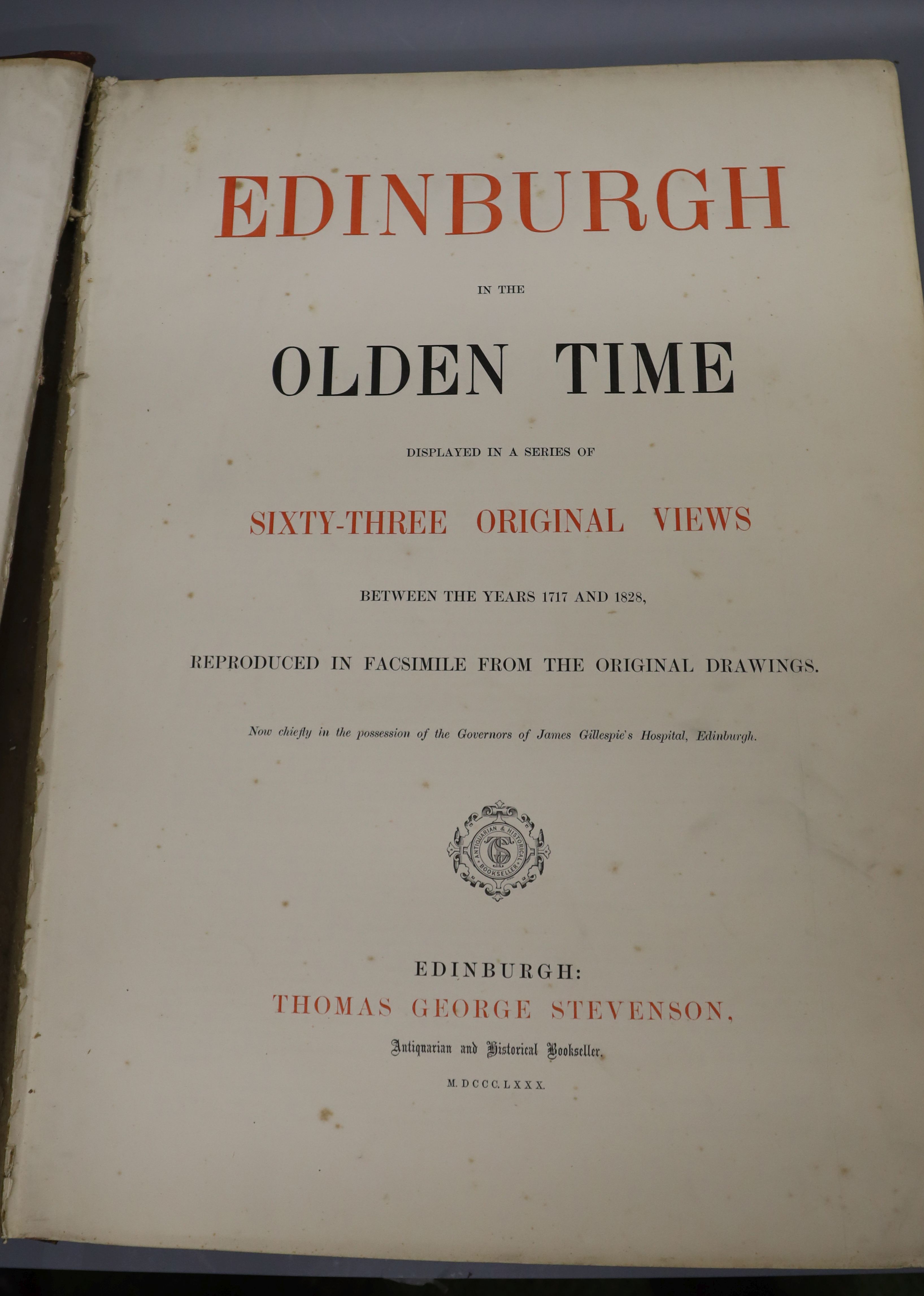 Stevenson, Thomas George - Edinburgh in the Olden Times Displayed ...., one of 350, folio, with 63 - Image 2 of 4